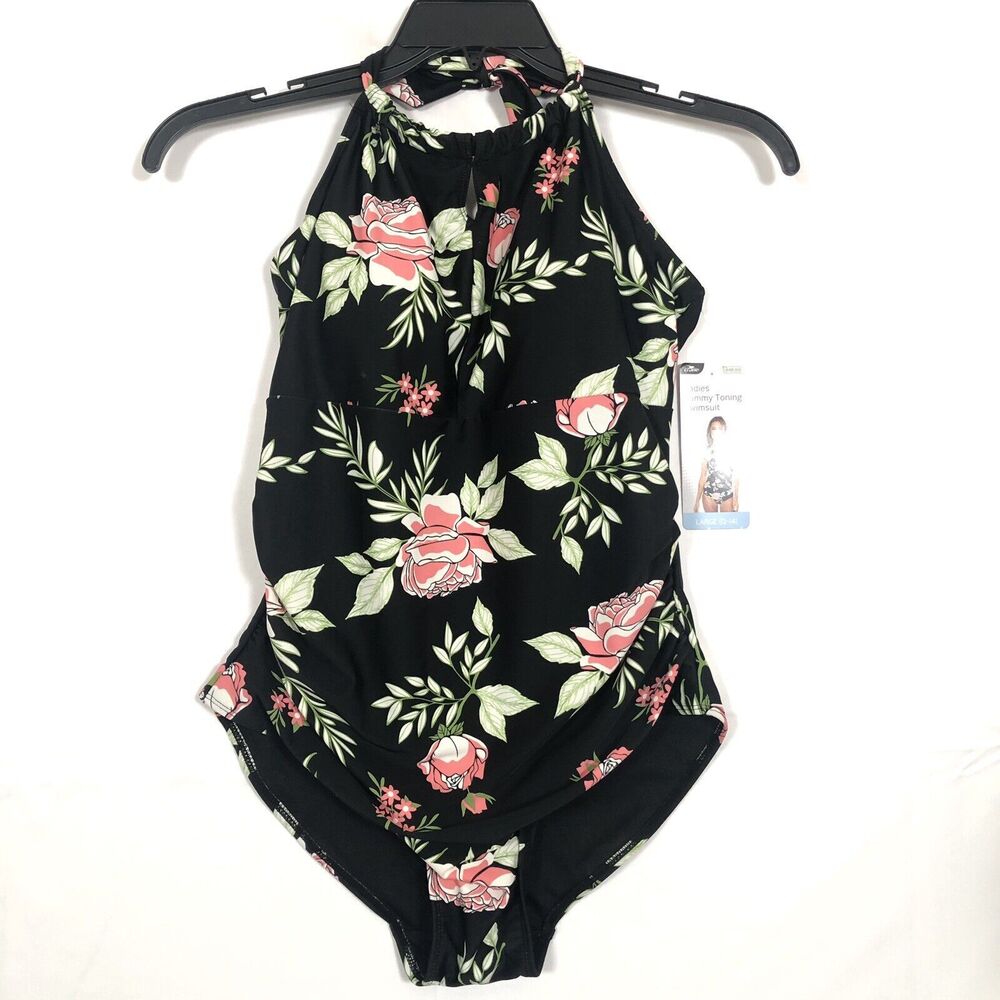 Crane Ladies Tummy Toning Swimsuit Size Large 12 to 14 Tropical Print